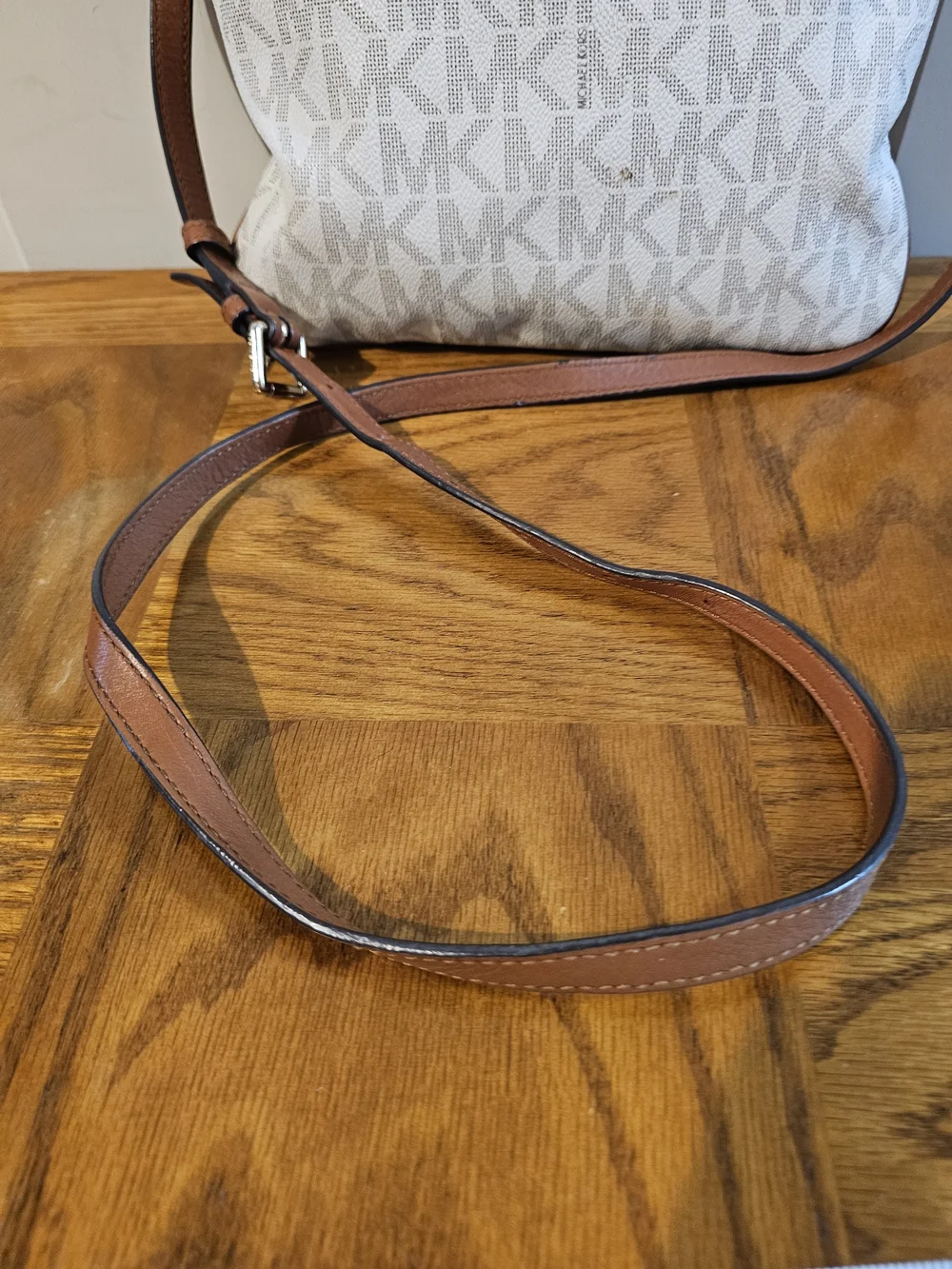 Michael Kors White Logo Crossbody Bag with Brown Strap